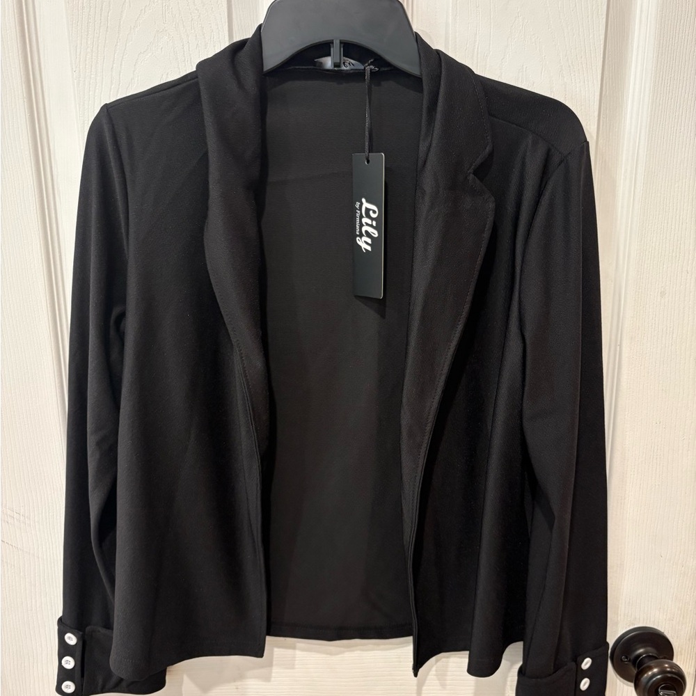 Classic Black Open-Front Blazer Lightweight Jacket